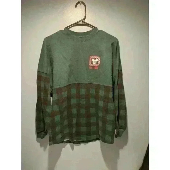 Disney Spirit Jersey Womens Extra Small XS Christmas Holiday Green Plaid - Picture 1 of 6
